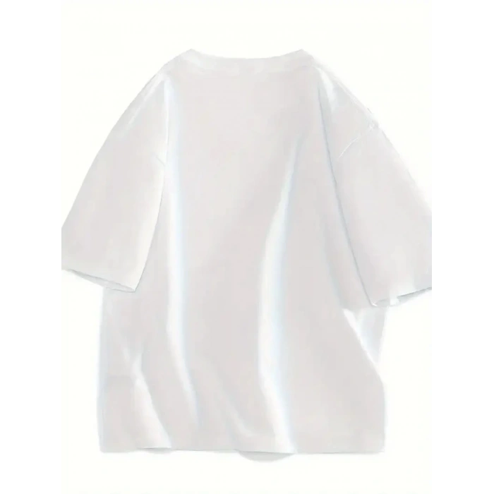 20/1 Penye Compack Gülücük Baskılı Oversize Bisiklet Yaka Kısa Kol Yazlık T-shirt - Beyaz