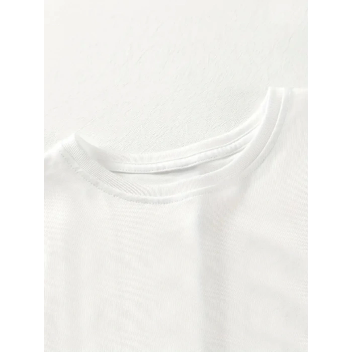 20/1 Penye Compack Gülücük Baskılı Oversize Bisiklet Yaka Kısa Kol Yazlık T-shirt - Beyaz