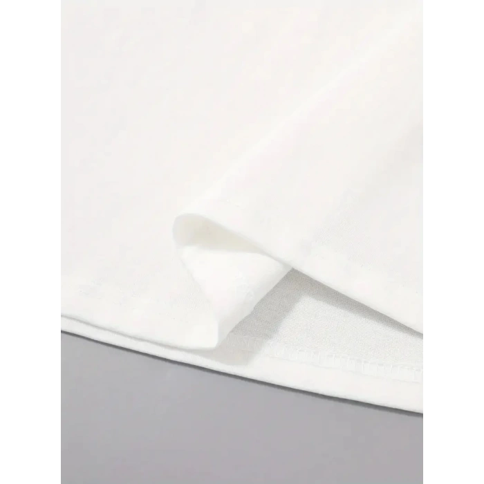 20/1 Penye Compack Palmiye Baskılı Oversize Bisiklet Yaka Kısa Kol T-shirt - Beyaz