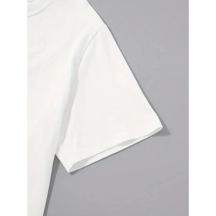 20/1 Penye Compack Palmiye Baskılı Oversize Bisiklet Yaka Kısa Kol T-shirt - Beyaz