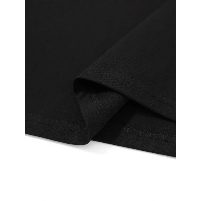 20/1 Penye Compack Sarj %1 Baskılı Oversize Bisiklet Yaka Kısa Kol Yazlık T-shirt - Siyah