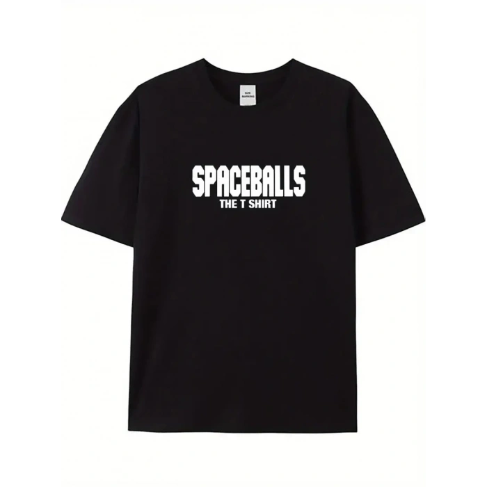 20/1 Penye Compack SPACEBALLS Erkek Baskılı Oversize Bisiklet Yaka Kısa Kol Yazlık T-shirt - Siyah