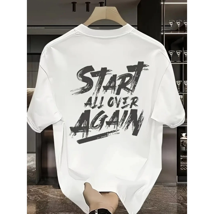 20/1 Penye Compack Start All Over Baskılı Oversize Bisiklet Yaka Kısa Kol Yazlık T-shirt - Beyaz