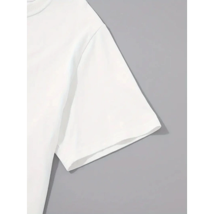 20/1 Penye Compack Uçak Baskılı Oversize Bisiklet Yaka Kısa Kol T-shirt - Beyaz