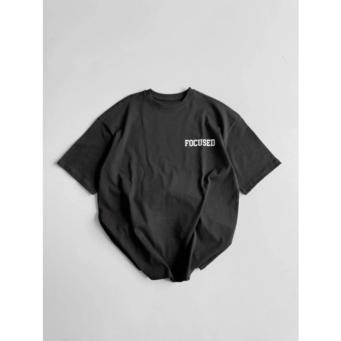 20/1 Penye CompackBaskılı Oversize Bisiklet Yaka Kısa Kol Yazlık T-shirt - Siyah