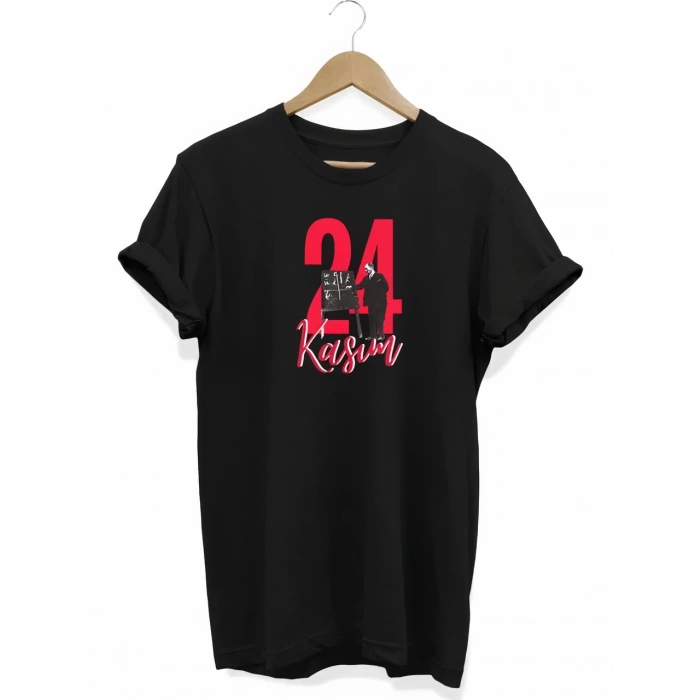24 Kasım Öğretmenler Günü Öğretmen Hediyesi Baskılı Oversize T-shirt - Siyah