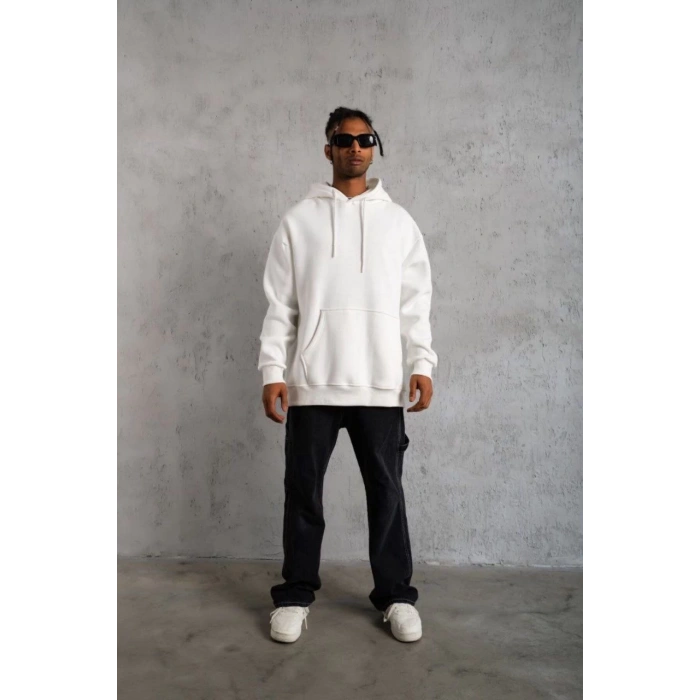 3 İplik Kapşonlu Sweatshirt hoodie - Beyaz