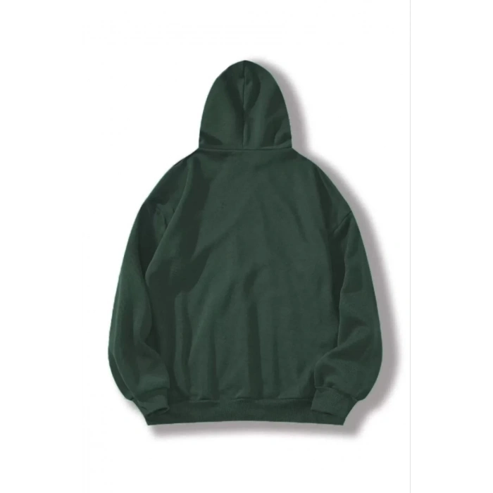 Kadın 3 İplik Pamuklu Kapüşonlu Kanguru Cepli Düz Hoodie Sweatshirt - Haki