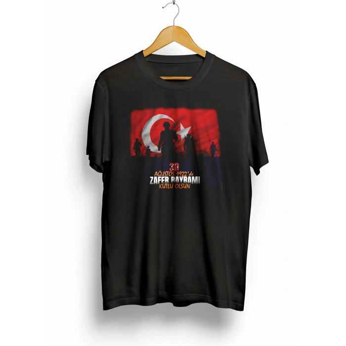 30 Ağustos Zafer Bayramı Atatürk Baskılı Oversize Bisiklet Yaka T-shirt - Siyah