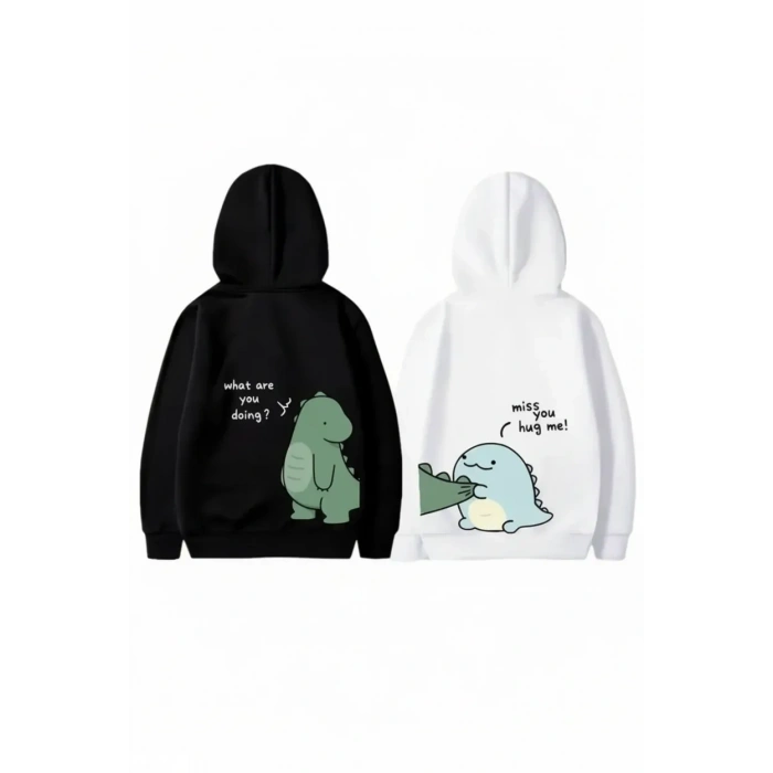 Sevgililer Günü Özel Unisex Kapüşonlu Baskılı Oversize Sweatshirt - Beyaz