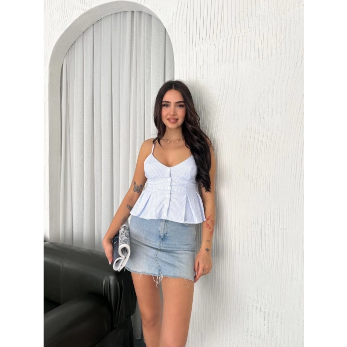 Askılı Dekolte detaylı crop - Açık Mavi