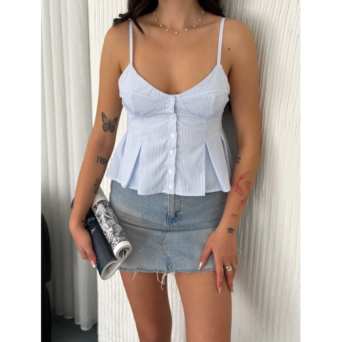 Askılı Dekolte detaylı crop - Açık Mavi