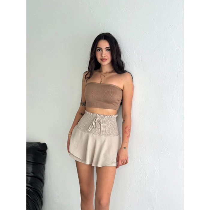 Ayrobin Şortlu Etek - Bej