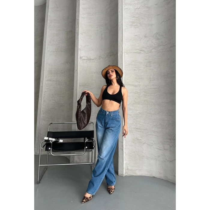 Baggy süper taş bıyık yıkama mavi jeans pantolon d2007