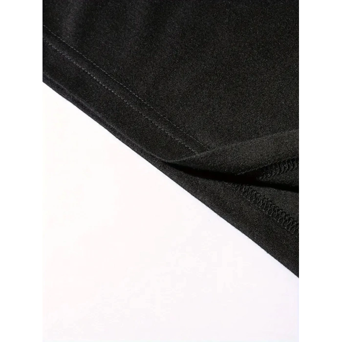 Benzersiz Sırt Baskılı Erkek Sokak Stili Bol Tişört - Nefes Alabilir Polyester, Makinede Yıkanabilir - Siyah