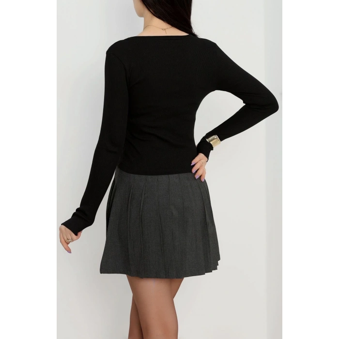 Bisiklet Yaka Parmak Geçmeli Kaşkorse bluz siyah a3829