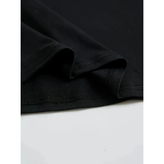 Büyük Boy Ayıcık Baskılı Bisiklet Yaka T-Shirt, İlkbahar & Yaz İçin Rahat Kısa Kollu T-Shirt, Kadın Giyim - Siyah