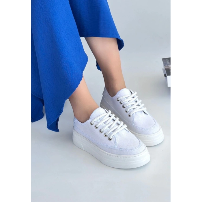 Carin Beyaz Keten Bağcıklı Spor Ayakkabı