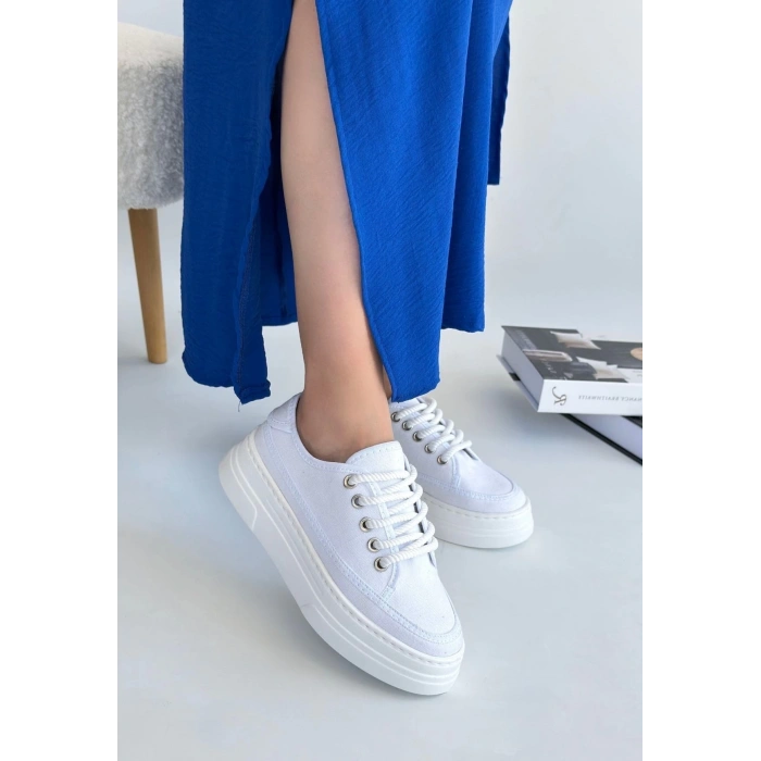 Carin Beyaz Keten Bağcıklı Spor Ayakkabı