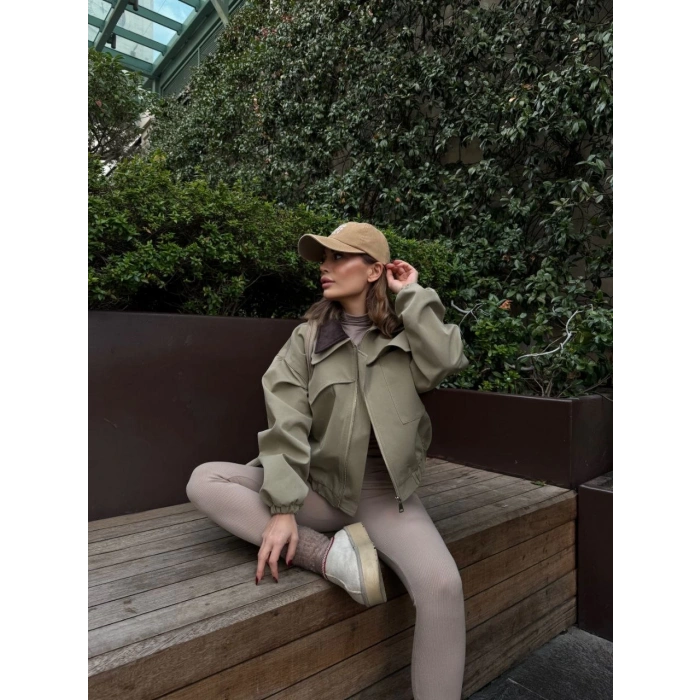 Çift Yakalı Ceket Mont - Yeşil