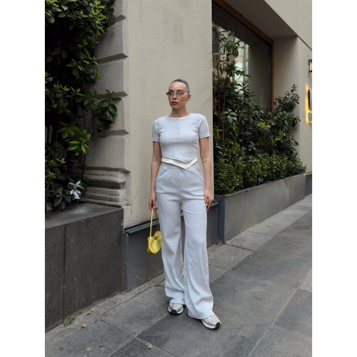 Düğme yakalı gri alt üst takım s3943