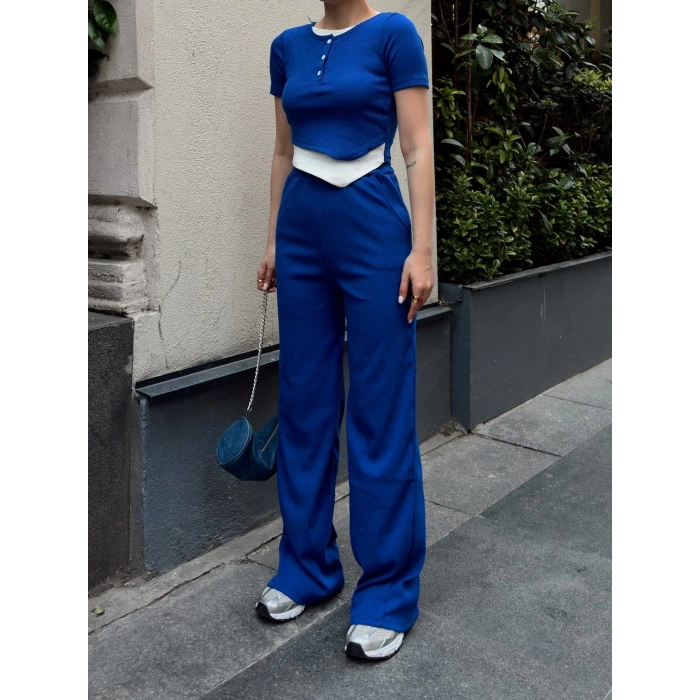 Düğme yakalı saks alt üst takım s3943