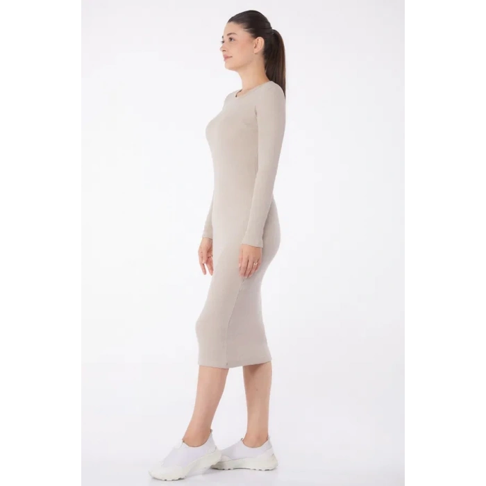 Düz Bisiklet Yaka Kadın Midi Elbise