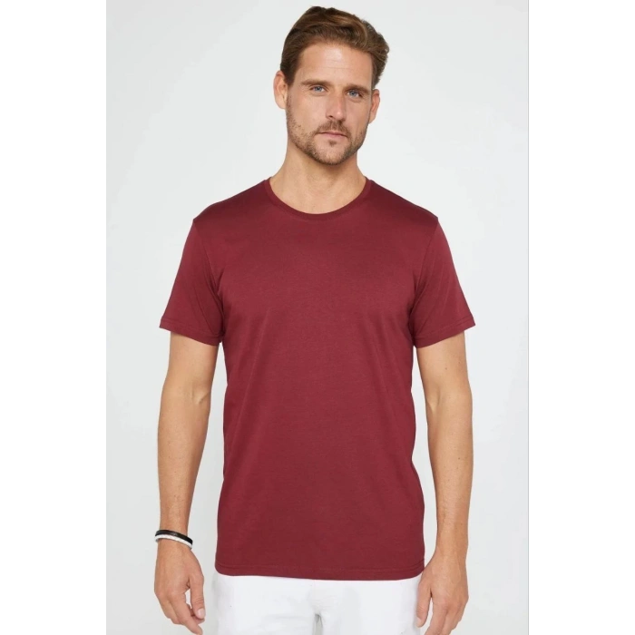 Erkek Düz Kısa kol Penye T-shirt - Bordo