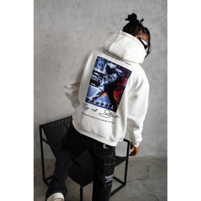 Erkek Astronot Baskılı Kapüşonlu Sweat - Beyaz