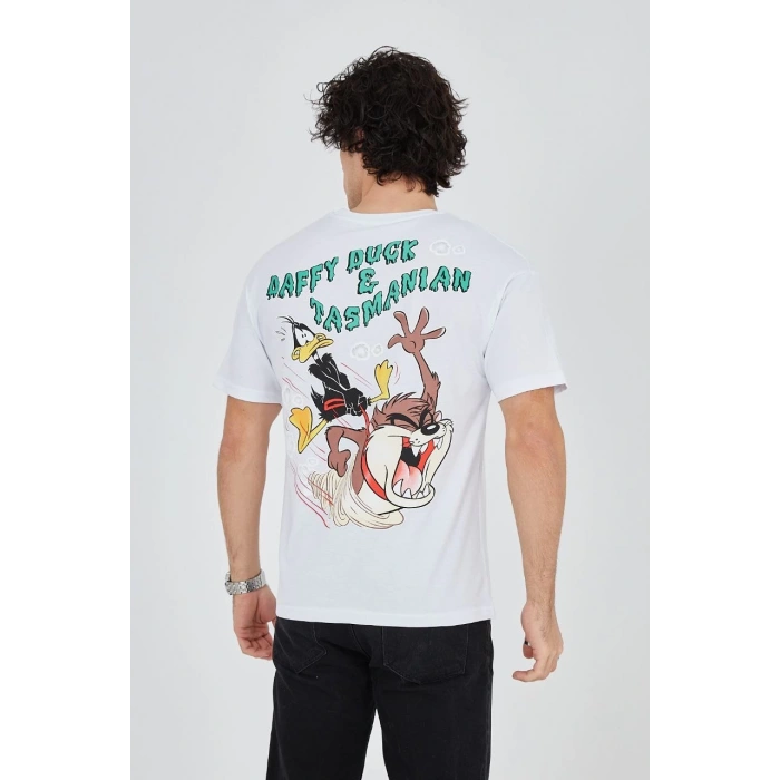 Erkek Baskılı T-Shirt Kısa Kol Bisiklet Yaka Regular Fit Rahat Kalıp Günlük Tişört - Beyaz