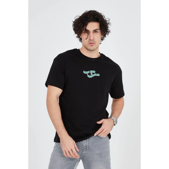 Erkek Baskılı 24/1 Penye T-Shirt - Siyah