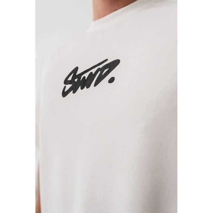 Erkek Baskılı Oversize T-shirt - Beyaz