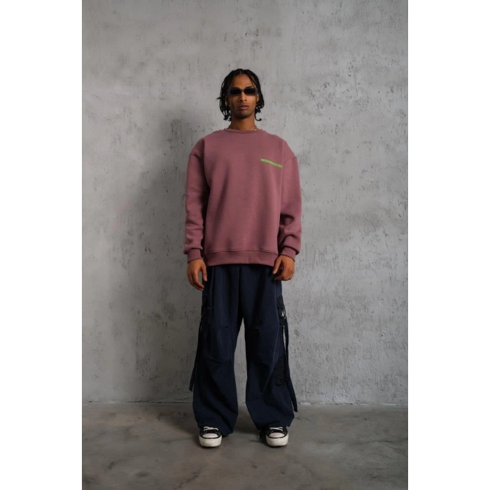 Erkek Baskılı Sweat - Gül Kurusu