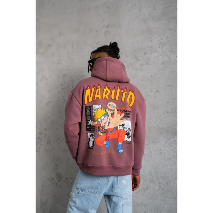 Erkek Baskılı Sweat Kapüşonlu - Gül Kurusu