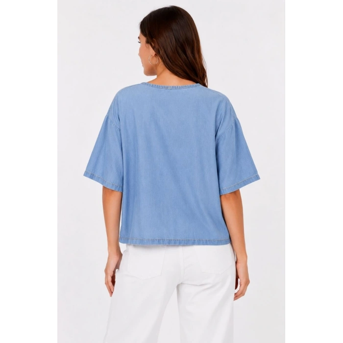 Erkek Baskılı T-Shirt Kısa Kol Bisiklet Yaka Rahat Kalıp Tişört - Mavi