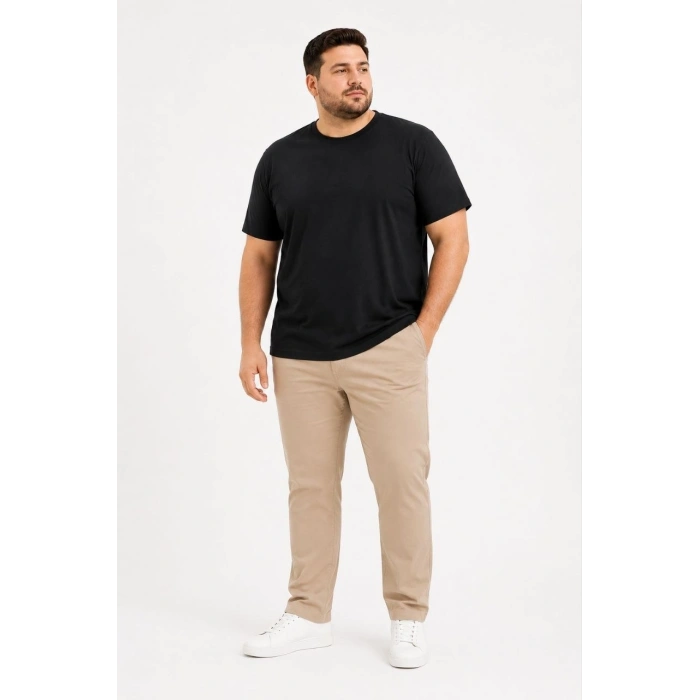 Erkek Battal Big Size Basic Tişört Bisiklet Yaka Rahat Kalıp T-Shirt - Siyah