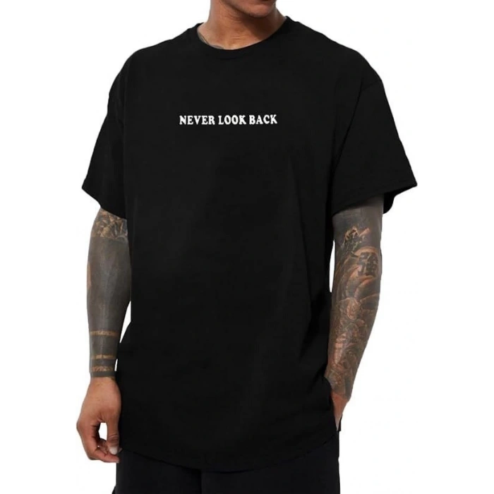 Erkek Bisiklet Yaka Kısa Kol Baskılı T-shirt - Siyah