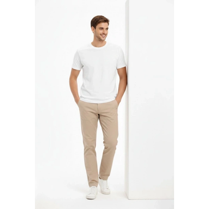 Erkek Bisiklet Yaka Tişört Regular Kalıp Basic Pamuklu Günlük Kullanım T-shirt - Beyaz