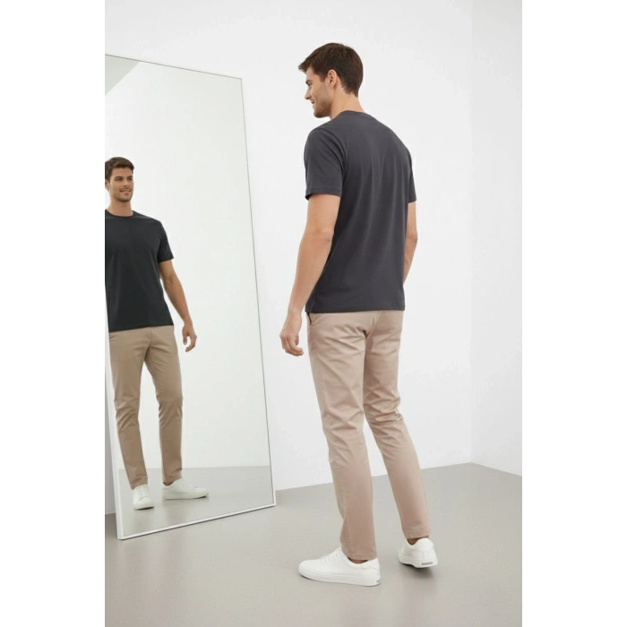 Erkek Bisiklet Yaka Tişört Regular Kalıp Basic Pamuklu  T-shirt - Füme