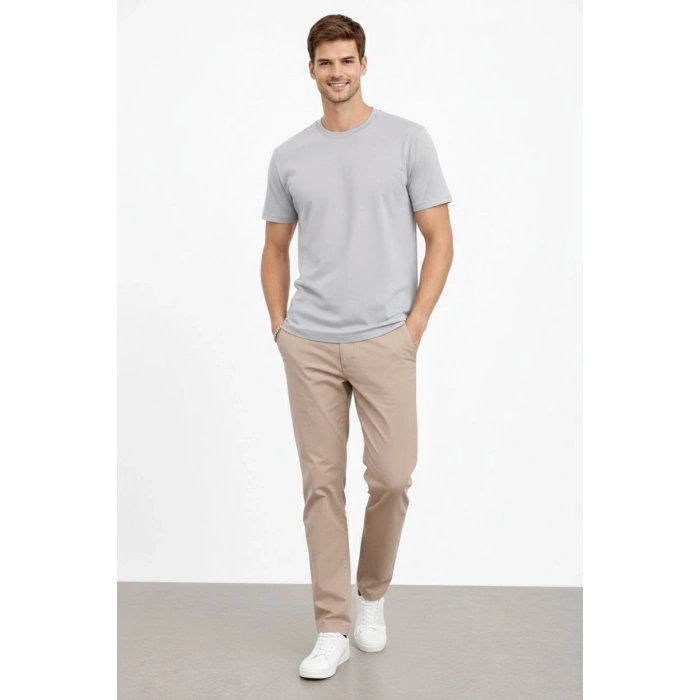 Erkek Bisiklet Yaka Tişört Regular Kalıp Basic Pamuklu Günlük Kullanım T-shirt - Gri