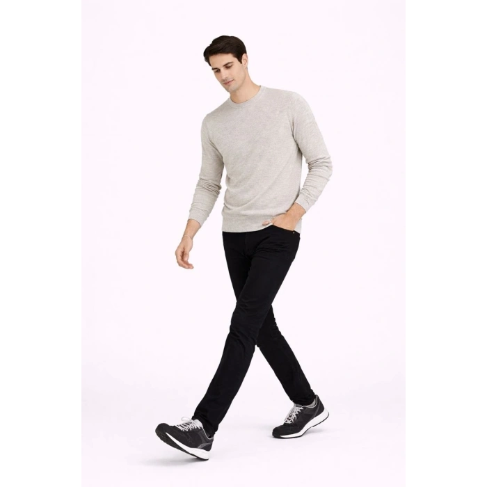 Erkek Bisiklet Yaka Triko Kazak yumuşak dokulu Pamuklu ince Dokuma, uzun kollu Rahat Regular kalıp - Bej