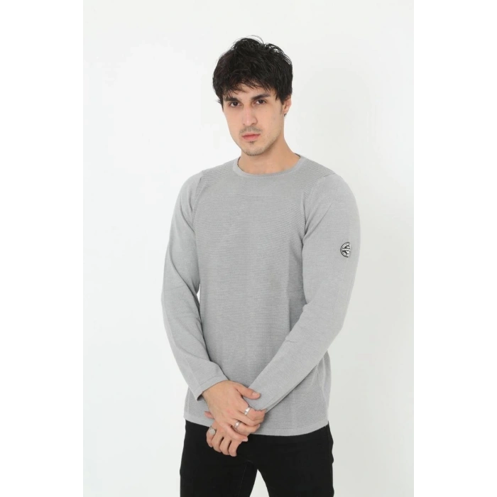 Erkek Biskilet Yaka Kolu Armalı - Gri