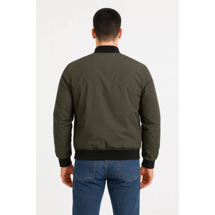 Erkek Bomber Mont Ceket – Fermuarlı, Kapitone İçi Astarlı, Su İtici Kumaş, Regular Fit, Uzun Kollu, Yandan Cepli, Bahar & Kış Rahat Günlük Stil - Haki