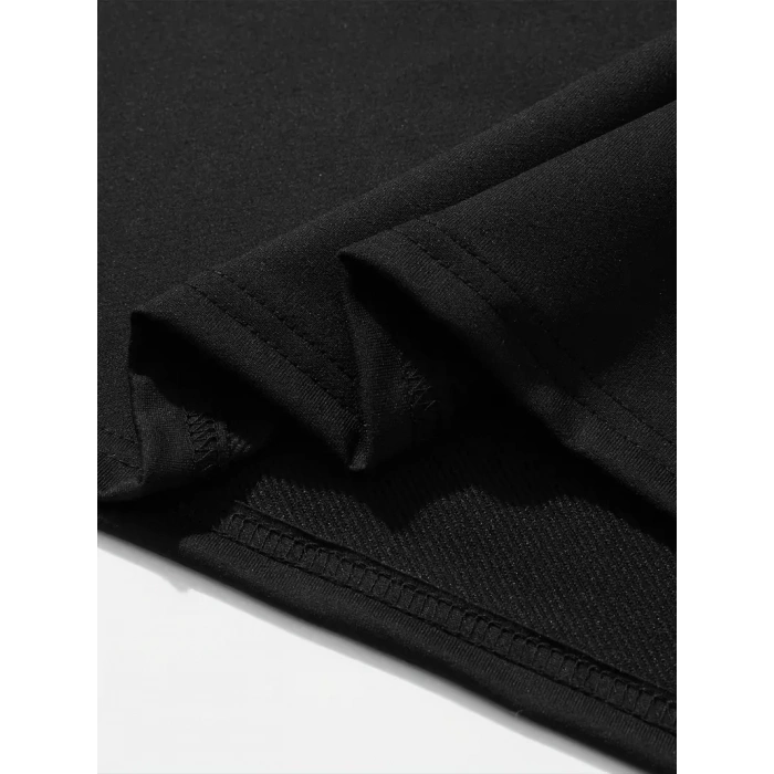 erkek büyük beden Kart baskılı düz renk kısa kollu bisiklet yaka tişört gündelik giyim - Siyah