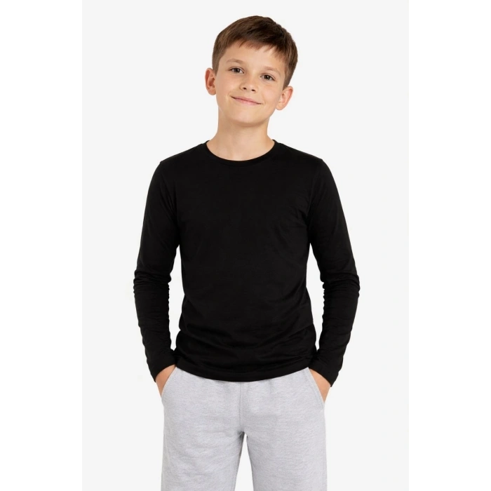 Erkek Çocuk Basic Uzun Kollu Tişört Okul Günlük Rahat T-Shirt - Siyah