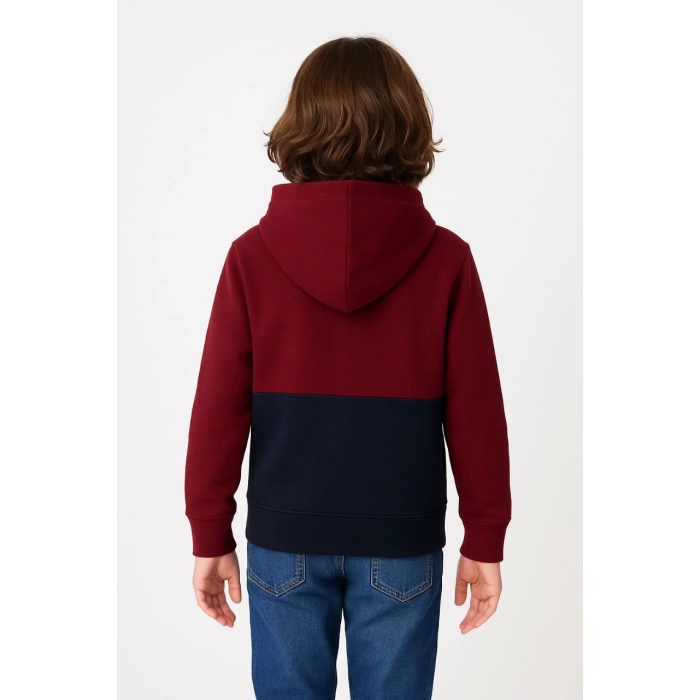 Erkek Çocuk Kapüşonlu Kanguru Cepli Parçalı SweatShirt - Renkli