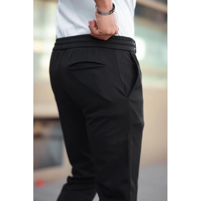 Erkek Diagonel Mikro dokulu Cepli Beli Lastilki Pantolon - Siyah