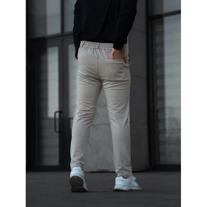 Erkek Diagonel Mikro dokulu Cepli Pantolon - Bej