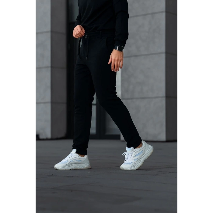 Erkek Diagonel Mikro dokulu Cepli Pantolon - Siyah