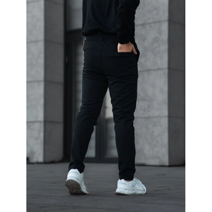 Erkek Diagonel Mikro dokulu Cepli Pantolon - Siyah